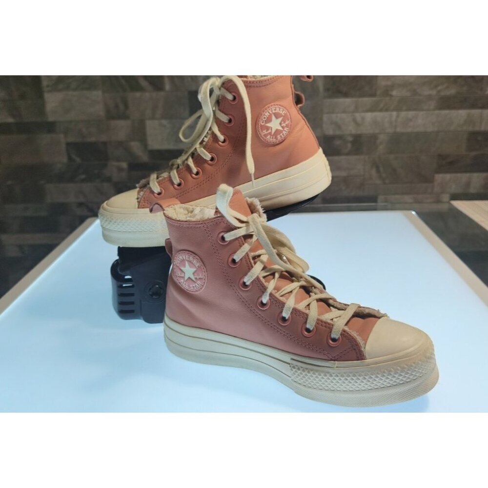Converse Chuck Taylor Lift Hi Pink Sherpa Lined Womens US 6 UK 4 EU 36.5